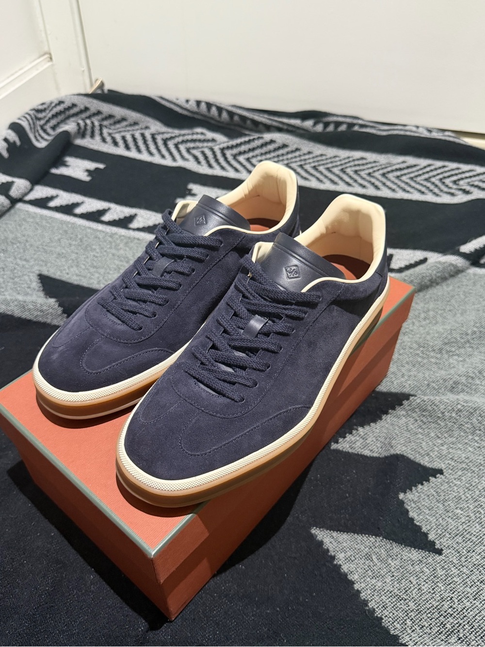 Loro Piana Suede Sneakers in Navy and Cream size EU 43 new